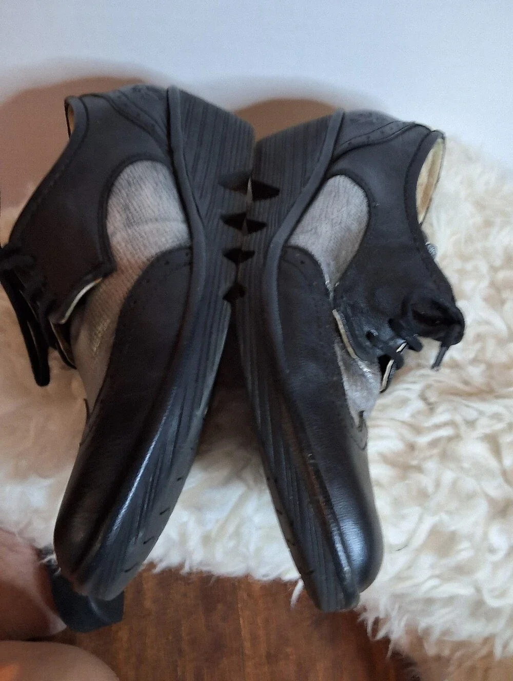 Fly London Black Silver Leather Lace Up Wedge Oxford Shoes Size 40 9- 9.6
